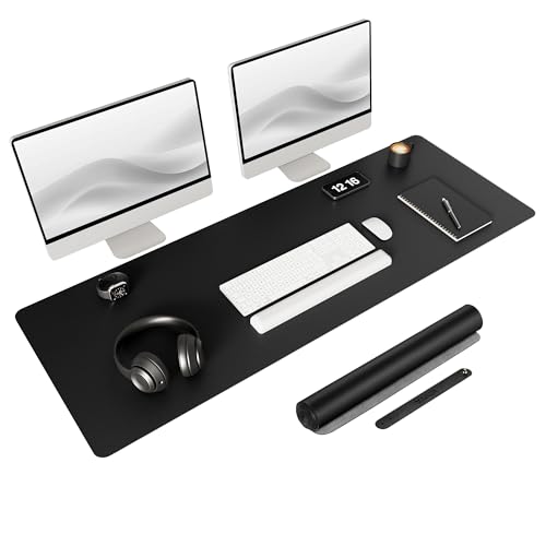 YSAGi Non-Slip Leather Desk Pad Long Size, Waterproof Laptop Computer Desk Keyboard Mat, Table Protector Blotter Mat, Large Mouse Pad for Office/Work/Home/Decor(Black, 47" x 17") - color: Black, size: 47" x 17"