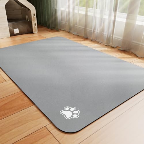 HotLive Dog Food Mat - Absorbent Cat Mat for Food and Water, No Stains Pet Feeding Bowl Mat, Easy to Clean Pet Placemats, Quick Dry Dog Water Dispenser Mat for Messy Drinkers | Paw Grey 12"x 19" - color: Paw Grey, size: 12"x19"