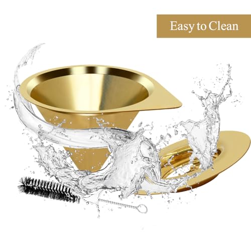 LHS Pour Over Coffee Dripper Reusable Coffee Filter Paperless Coffee Filter Stainless Steel Pour Over Coffee Maker Cone Coffee Dripper for 1-2 Cup,Gold - color: single mesh 1-2 cups Gold