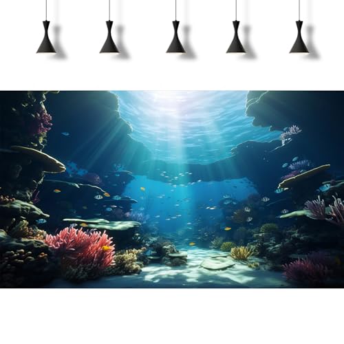 Ocean Floor Fish Tank Background Under The Sea Soft Coral Reef Aquarium Background Underwater Aquatic Plants Sunray Terrarium Backgrounds Deep Sea Tropical Fish Tank Aquarium Backgrounds 24x12in - color: Undersea Blue, size: 24(W)x12(H)inches/ 60(W)*30cm(
