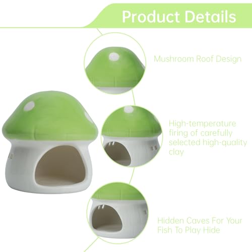 Cute Aquarium Mushroom House Betta Fish Tank Accessory Decor Mini Ceramic Fish Hideout Shrimp Cave Ornament (Green) - color: Green
