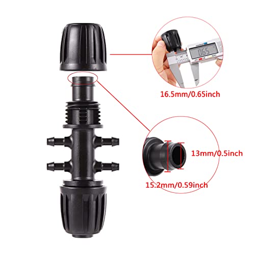 Barbed Tee Irrigation Fittings 1/2 Inch to 1/4 Inch Drip-proof Fitting for Irrigation Pipe (1/2'' ID x 0.60''-0.63'' OD) 6-Way-20 PCS - size: 1/2 inch to 1/4 inch Barbed six-way