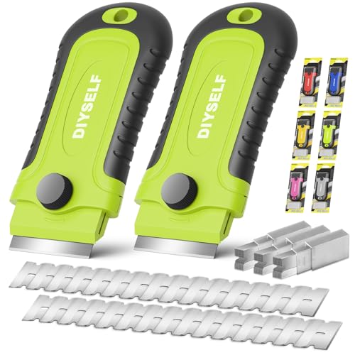 DIYSELF 2 Pack Razor Blade Scraper with 30 Pcs Spare Blades, Heavy Duty Scraper Tool, Scraper for Cleaning, Glass Top Stove, Paint Scraper, Razor Scraper, Glass Scraper, Oven Scraper - color: Green, size: 2 Pack