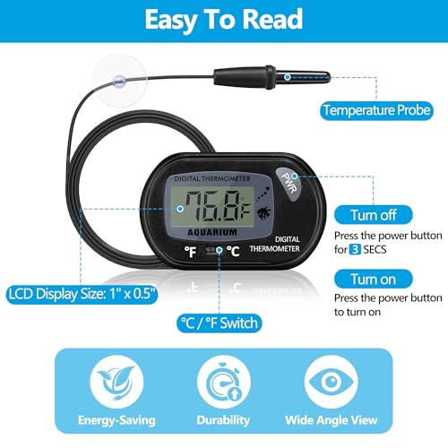 Aquarium Thermometer with Large LCD Display Fahrenheit/Celsius(℉/℃) Fish Tank Thermometer for Aquarium Reptile Terrarium Digital Water Thermometer with Suction Cup