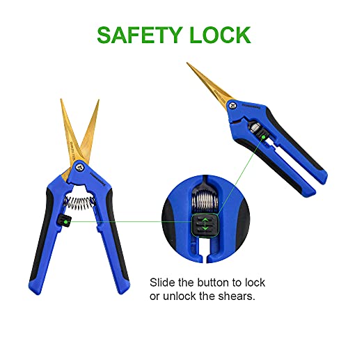 3 Packs Garden Pruning Shears with Curved Blades Trimming Scissors, Gardening Hand Pruning Snips Titanium Coated Precision Bonsai Pruning Shears, Convenient Flower Cutters(Blue) - style: Curved Blade