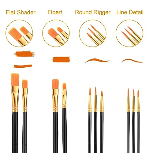 AROIC Paint Brush Set, 10 Pack 100 Pcs Acrylic Paint Brushes Artist Paint Brushes for Oil Watercolor Acrylic Face Rock Painting（Black） - color: Black, size: 100pcs