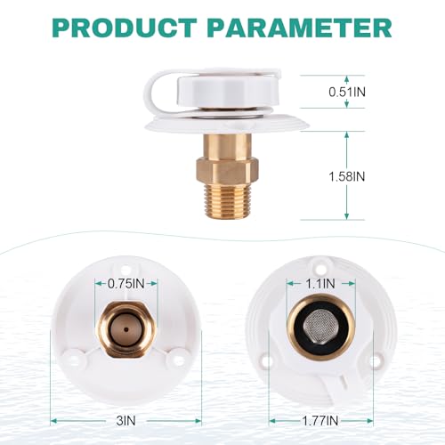 RV City Water Inlet with Check Valve, 3/4" NH Female to 1/2" NPT Male, RV Water Inlet Connection for Camper, Trailer, Marine, White