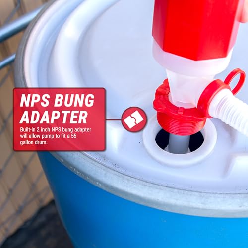 TERA PUMP 55 Gallon Drum Pump with Segmented Suction Tube | Drinking Water, Corrosives, Detergents, Mild Acids, Gas, Diesel, Liquid Waxes - size: 5 Gal / Min