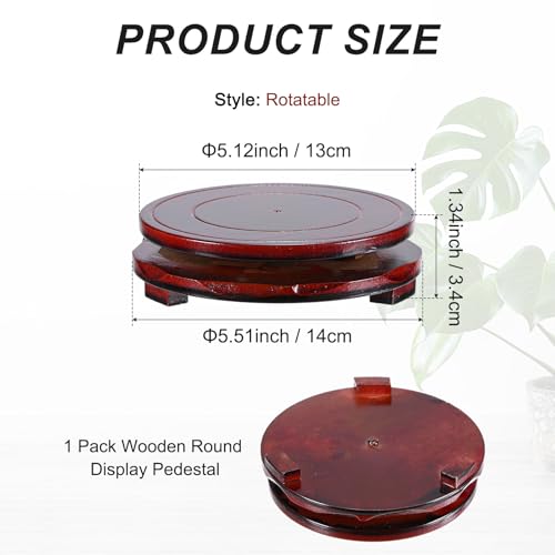 M METERXITY 2 Pack Display Stand, Brown Wooden Stands for Display, Stable Round Base Stand Decor for Fishbowl Planter [Rotation, 5.12'' x 1.38''] - size: 5.12'' Top Diameter