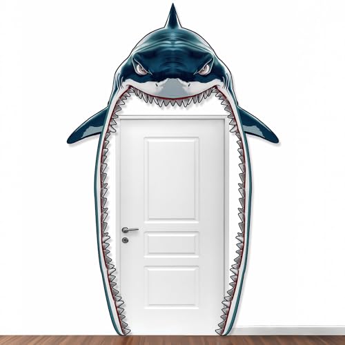 Zliisang Shark Door Cover Banner Ocean Theme Shark Party Decorations Summer Sea Birthday Backdrop for Wall Indoor Home Decor Photoshoot Props