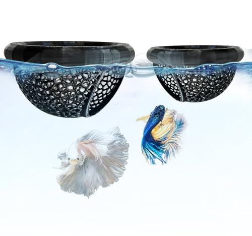 2 PCS Floating Betta Hammock,Betta Fish Tank Accessories, 3D Printed Aquarium Decor Floating Betta Hide with Feeding Ring Safe Resting Spot for Stress-Free Fish Tank(Black)