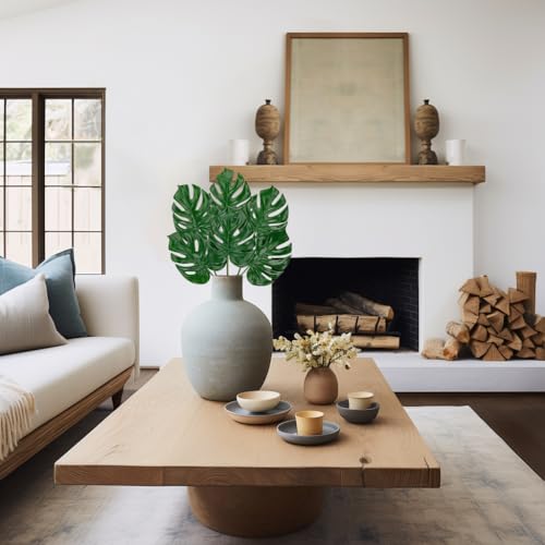 6 Pack Artificial Monstera Leaves with Long Stem for Vase - Fake Tropical Plants Palm Leaves Realistic Philo Turtle Leaves for Home Wedding Party Decor - Small - color: Small Monstera#pe 6pcs