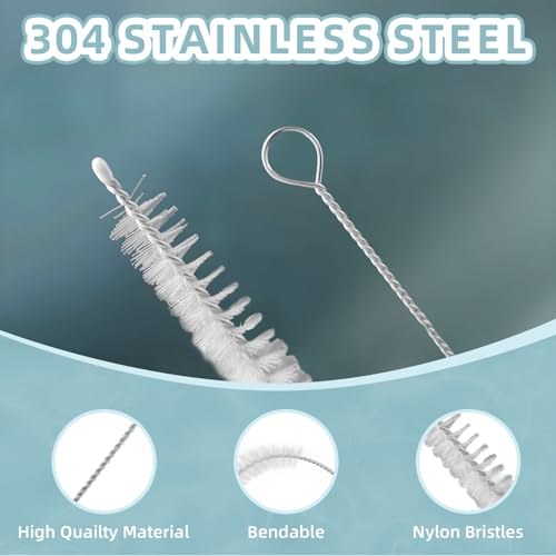Cleaning Brushes for Reusable Drinking Straws, Set of 5, Long Wire Handle, Bottle and Straw Cleaner for Stanley Mug, Sippy Cup, Water Bottle and Tubes, Reusable and Flexible - color: white000001