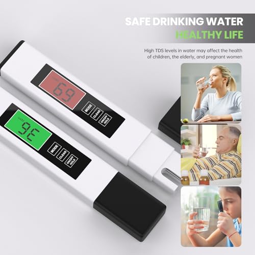TDS Water Tester, 4 in 1 TDS Meter Digital Water Tester, Accurate and Reliable Digital TDS EC & Temp(°C,°F) Meter, 0-9990PPM Water Quality Tester for Drinking Water RO/DI System Aquarium White 6.1In