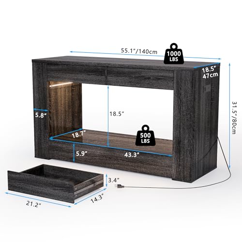 48" Aquarium Stand for 55–75/90 Gallon Tank, Heavy Duty Fish Tank Stand up to 1000 LBS, Aquarium Stand with Power Outlet & LED Light, 2-Tier Turtle Reptile Tank Stand with Storage,Black wood - color: Black wood, size: For 55-75-90 gallon