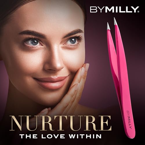 Pointed Tweezers | High Carbon Stainless Steel Needle Nose | Fine Point Precision Hair Removal | Perfectly Aligned & Hand-Filed Sharp | Pink - color: Pink