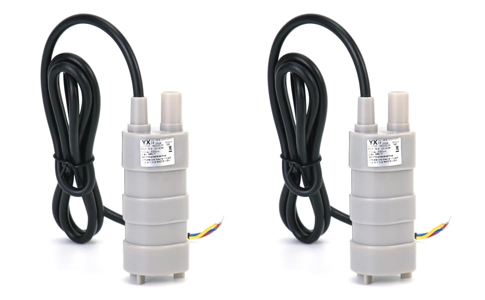 QWORK 12V Submersible Water Pump, 2 Pack 6-15V DC Mini Transfer Pump 600L/H, 5M Head, 1.5m Cable, 12mm Outlet OD for Fish Tank, Water Change, Drainage, Watering