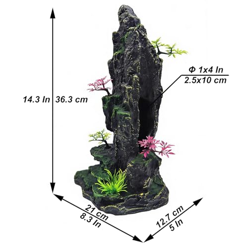 Large Aquarium Decoration - Resin Rockery Landscape Castle Decoration Fighting Fish Hiding Cave Fish Tank Ornaments Accessories - Height 14.3 inches (Purple) - color: Purple