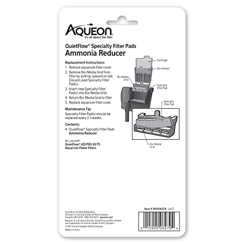 Aqueon QuietFlow LED PRO Ammonia Reducer 4 Count Filter Pads for Model 20 and 75 - size: For Model 20 and 75, style: Ammonia