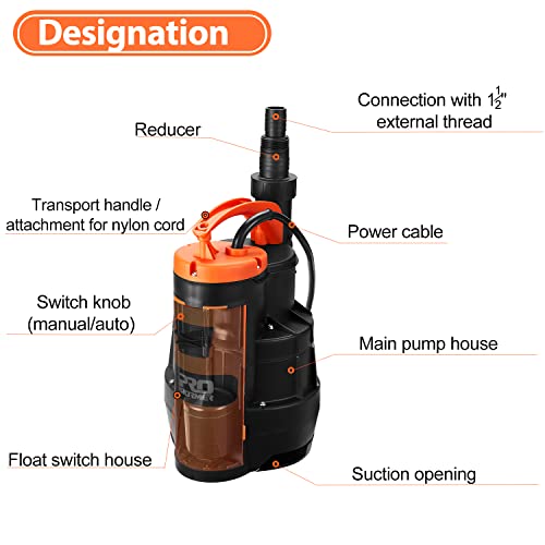 Sump Pump, Prostormer 3500 GPH 1HP Submersible Clean/Dirty Water Pump with Build-in Float Switch for Pool, Pond, Garden, Flooded Cellar and Irrigation - style: 1HP