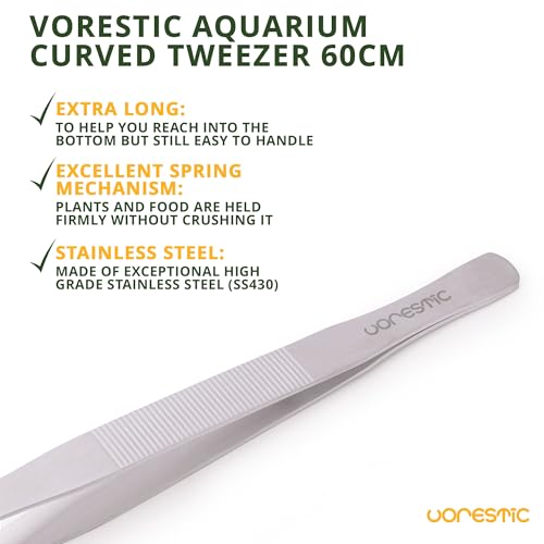 VORESTIC Curved Aquarium Tweezers 23.6 Inch, Stainless Steel Long Tongs for Fish Feeding, Reptile Feeding Tongs, Fish Tank Tool, Terrarium Tweezers, Aquarium Feeder and Aquascaping Tool - color: Silver