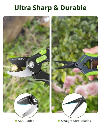 Gardening Scissors, Sharp Plant Trimming Scissors for Precise Cuts, Stainless Steel Pruning Shears Bonsai Clippers, 8.5" Bypass Garden Shears & 6.5" Straight Trimming Scissors 2 Pack - style: 6.5" Straight & 8.5" Bypass
