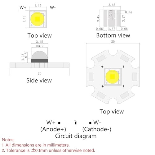 5Pcs 3W Full Spectrum White 3535 SMD High Power LED Chip with Aluminum Plate 20mm Star PCB Base Heat Sink for Floodlight Replacement(120deg,White 4000K-5000K,DC 3.0-3.2V,700mA,HCRI-Ra90) - color: White4000-5000k