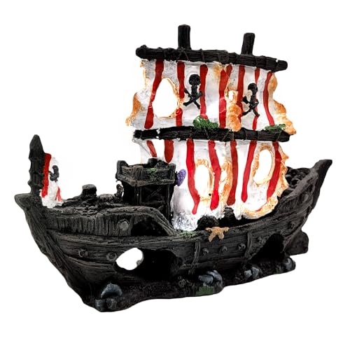 M2cbridge Antique Roman Column Ruins European Castle Aquarium Decorations Fish Tank Hideout Rocks (Striped Pirate Shipwreck) - color: Striped Pirate Shipwreck