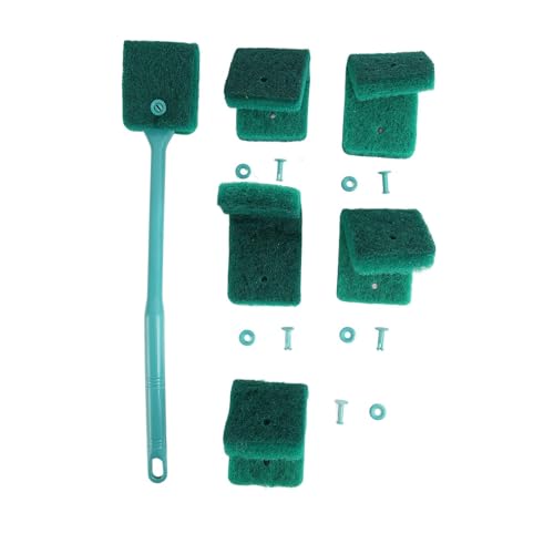 Aquarium Algae Scraper, Double Sided Sponge Brush Cleaner Long Handle Fish Tank Scrubber Sponge Scrubber Cleaner with Hanging Holes(green)
