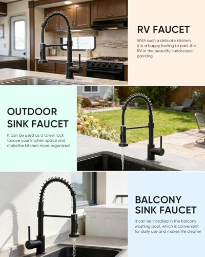 Black Kitchen Faucet with Pull Down Sprayer Stainless Steel Commercial Single Handle Classic Spring Pull Out Kitchen Sink Faucet for Pot Filler Farmhouse Camper Bar Laundry Room 866080R - color: B - Black