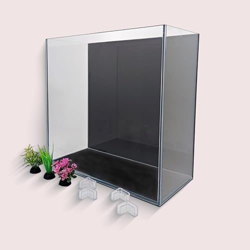 High-Clarity 3.5 Gallon Fish Tank 30 * 15 * 30CM - Low Iron Glass Aquarium with Space-Saving Thin & Narrow Designs | Includes Non-Slip Mat, Corner Guards + Decor | Ideal for Desktop/Bathroom - size: Small
