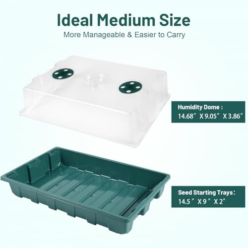 YoleShy 5 Packs Seed Starter Tray with Dome Reusable Plastic Plant Growing Trays with Humidity Domes Lids Thickened Sturdy for Seed Starting Germination Growing Seedling Propagation,14.5"x9" - size: 5 Pack with Domes - Green