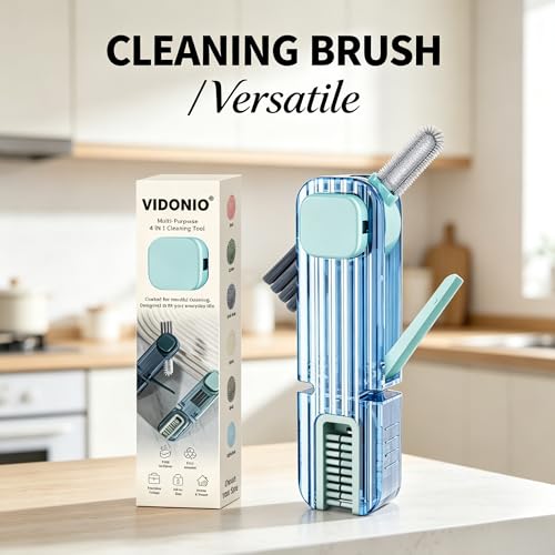 VIDONIO 4 in 1 Cup Lid Gap Cleaning Brush, Multifunctional Insulation Bottle Cleaning Tools, Mutipurpose Tiny Silicone Cup Holder Cleaner, Home Kitchen Cleaning Tools - style: 1Pc Light Blue