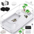 Moonorange Large Turtle Tank with Water Pump, Acrylic Turtle Tank Starter Kit with Heightened and Curved Fences, Multi-Function Areas, Bottom Drainage - color: White (Large Tank)