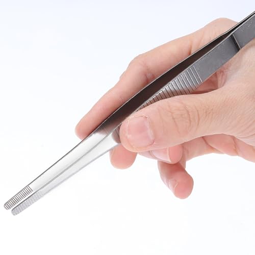 uxcell Stainless Steel Tweezers, 5-Inch Straight Blunt, Multipurpose, Silver, 4 Pcs