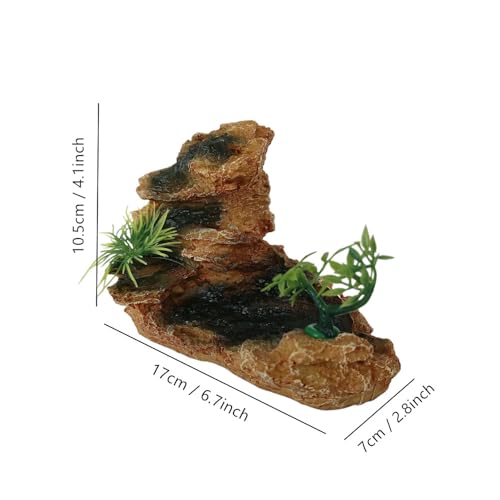 Aquarium Mountain View Stone Ornament with Tree, Artificial Resin Fish Tank Rock Cave Hill Landscape Decoration, Small Fish Hideaway Hideout for Betta Crab Shrimp
