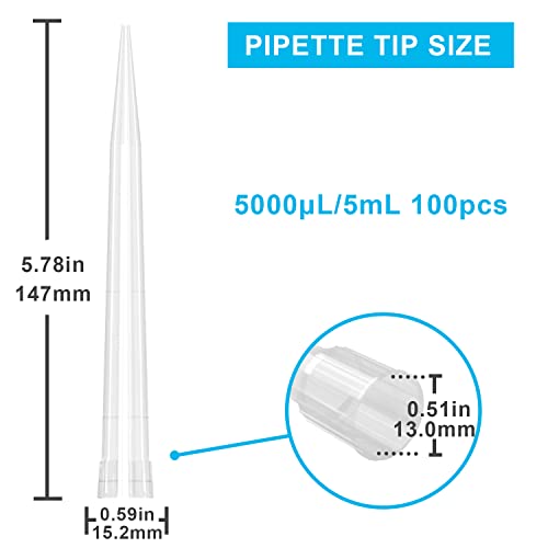 ONiLAB Pipette Tips 5000 UL/ 5mL 100 PCS Laboratory Universal Plastic Liquid Pipettor Tips Polypropylene (PP) Autoclavable, Transparent, 5mL(100PCS) - size: 5mL(100PCS)