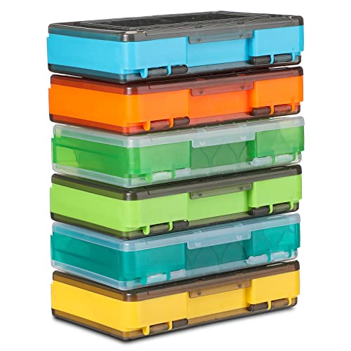 Junkin 6 Pcs Double Sided Fishing Lure Box 12 Compartments Tackle Box Organizers Plastic Waterproof Storage Case Container Visible Tackle Storage Trays for Bait Squid Jig Minnows Hooks