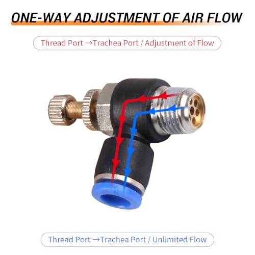 5Pcs Push to Connect Air Flow Control Valve, Blue 5/16in Tube OD x 3/8" Male Thread 90 Degree Elbow Speed Control Valve Pneumatic Connector Quick Fittings - size: Male Thread G3/8 x Blue (5pcs)