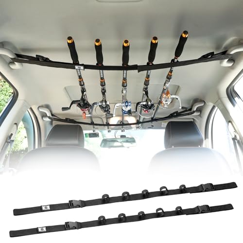 Raynesys Vehicle Fishing Rod Holder, Car Fishing Pole Roof Rack Inside, 5 Rod Capacity, Heavy Duty Adjustable 30-54 Inch, Fishing Rod Carrier Fishing Pole Storage Straps for Truck Car SUV Wagons Van