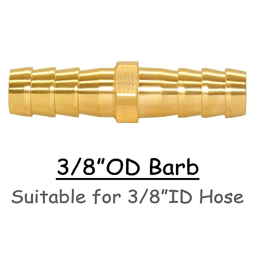 Uenede 8PCS Brass 3/8"OD Barb Splicer Mender Hose Barb Fitting Straight 2-Way Union Garden Hose Repair Fittings for Water/Oil/Gas - size: 3/8" Barb, style: Straight (2 Way)