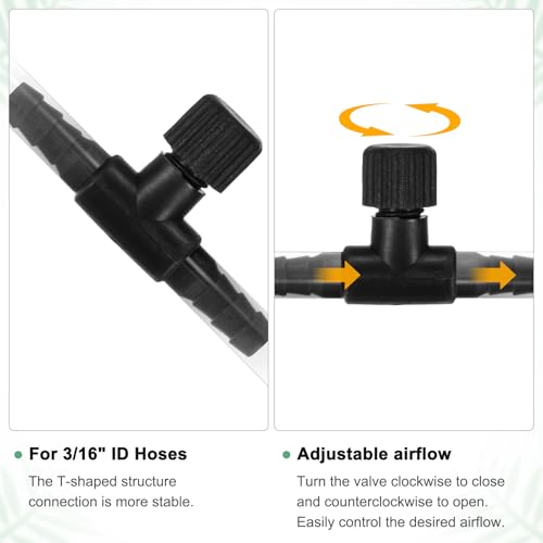 M METERXITY 20-Pack Aquarium Air Valve for 3/16" Airline Tubing PVC Aquarium Air Control Valves for Fish Tanks/Aquaculture, Regulators Air Pump Adjustable Valve[Black]