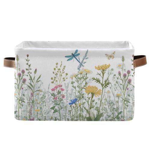 Colorful Herbs And Flowers Storage Baskets,Decorative Collapsible Rectangular Canvas Fabric Storage Bin for Home - color: Colorful Herbs And Flowers, size: 1 PCS