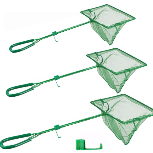 3PCS Aquarium Fish Net Fine Mesh Net Quick Catch Nets Nylon Fishing Nets with Long Plastic Handle for Fish Tank, Green, 3in 4in 6in - style: 3in 4in 6in Have Hook