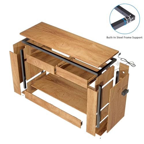 48" Aquarium Stand for 55–75/90 Gallon Tank,Heavy Duty Fish Tank Stand up to 1000 LBS,Aquarium Stand with Power Outlet & LED Light,2-Tier Turtle Reptile Tank Stand with Storage,Natural - color: Natural