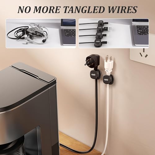 12 Pack Rotatable Spring Cable Clips, Adhesive Cord Organizer for Charging Cords, Phone Charging Clips, Laptop, Nightstand & Desk Cable Management for Home & Office Use (Black) - color: Black, size: Pack 12