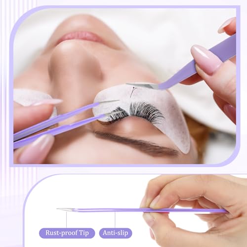 Honoson 9 Pieces Curved Pointed Craft Tweezers Stainless Steel Precision Tweezer with Protective Cover for Rhinestones Dried Flowers Craft Stickers Eyelash Extension Jewelry Making(Purple) - color: Purple