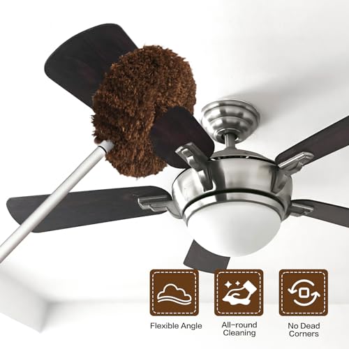 Ceiling Fan Cleaner Duster Reusable Microfiber Ceiling Fan Blade Cleaner Removable Duster with Extension Pole Adjusts 13 to 49.7 Inch for Cleaning Walls Bookshelves Furniture Door Window Top (Brown) - color: Brown