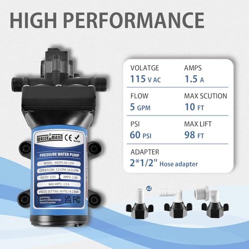 WASSERMANN Water Pressure Booster Pump 115 Volt AC 5.0GPM 60PSI,Water Pump Self Priming Diaphragm Pump with Pressure Switch for Kitchen Bathroom Marine Yacht Garden - size: Large