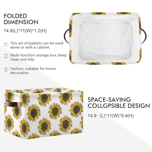 Foldable Storage Baskets, Meadow Sunflower Storage Bins with Handles, Decorative Cloth Organizer Storage Boxes for Home|Office 15 x 11 x 9.5 in - color: Meadow Sunflower, size: 1 PCS